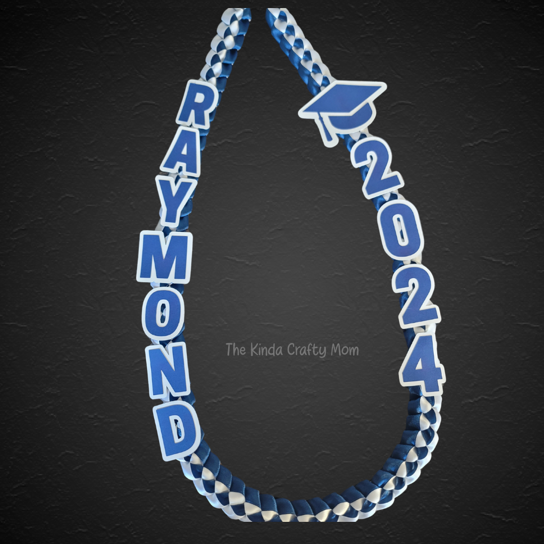 Navy Blue & White Ribbon Lei