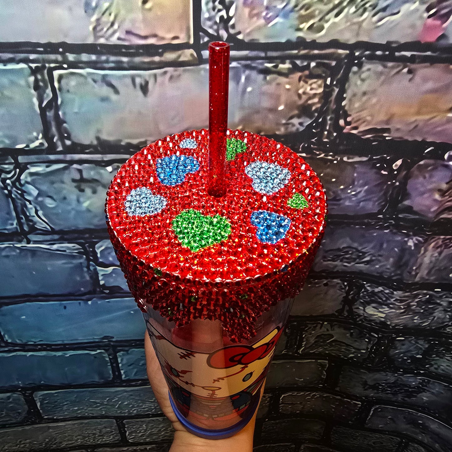 Chucky Kitty Blood Drip | Rhinestone Drip Bling Tumbler