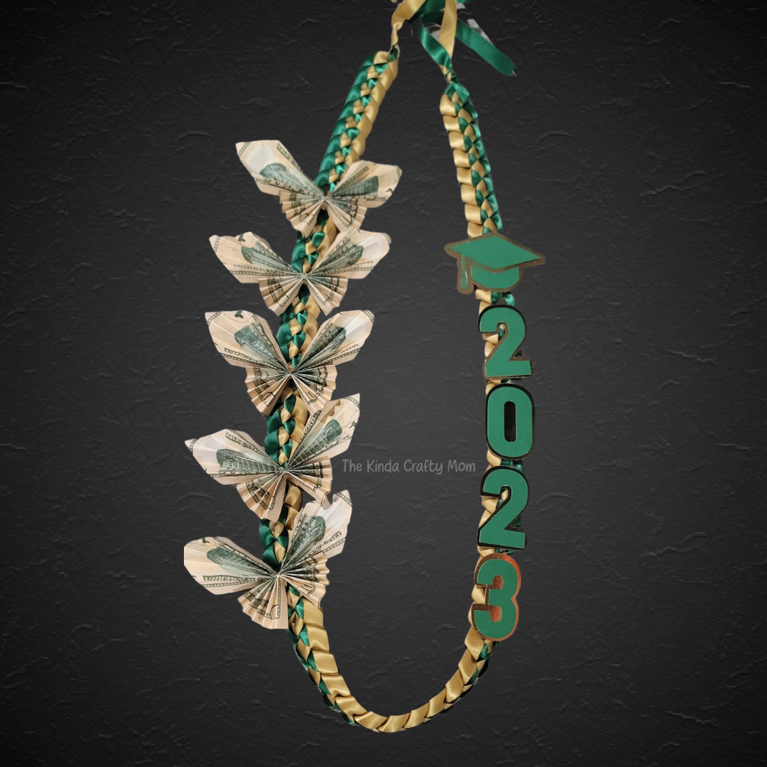 Gold & Dark Green Ribbon Lei