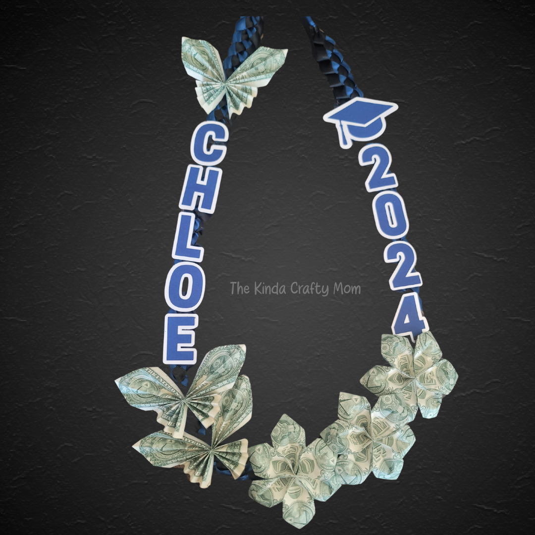 Navy Blue & Black Ribbon Lei
