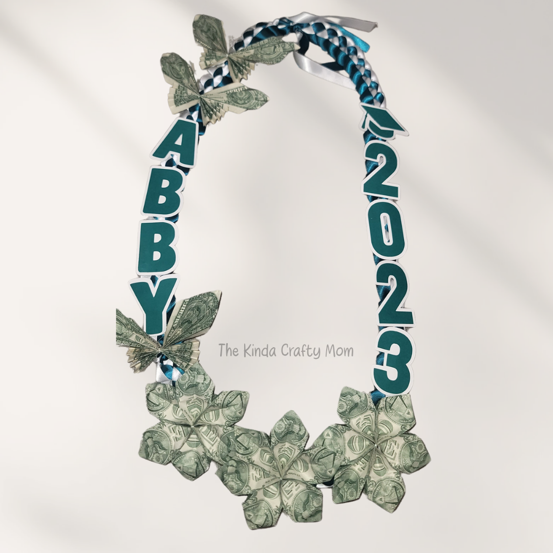 Teal & White Ribbon Lei