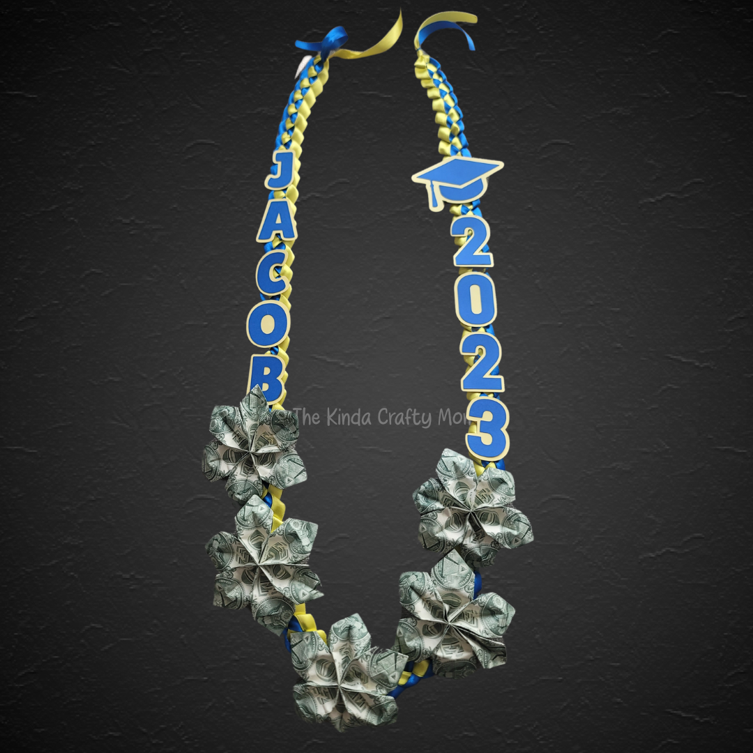 Royal Blue & Yellow Ribbon Lei