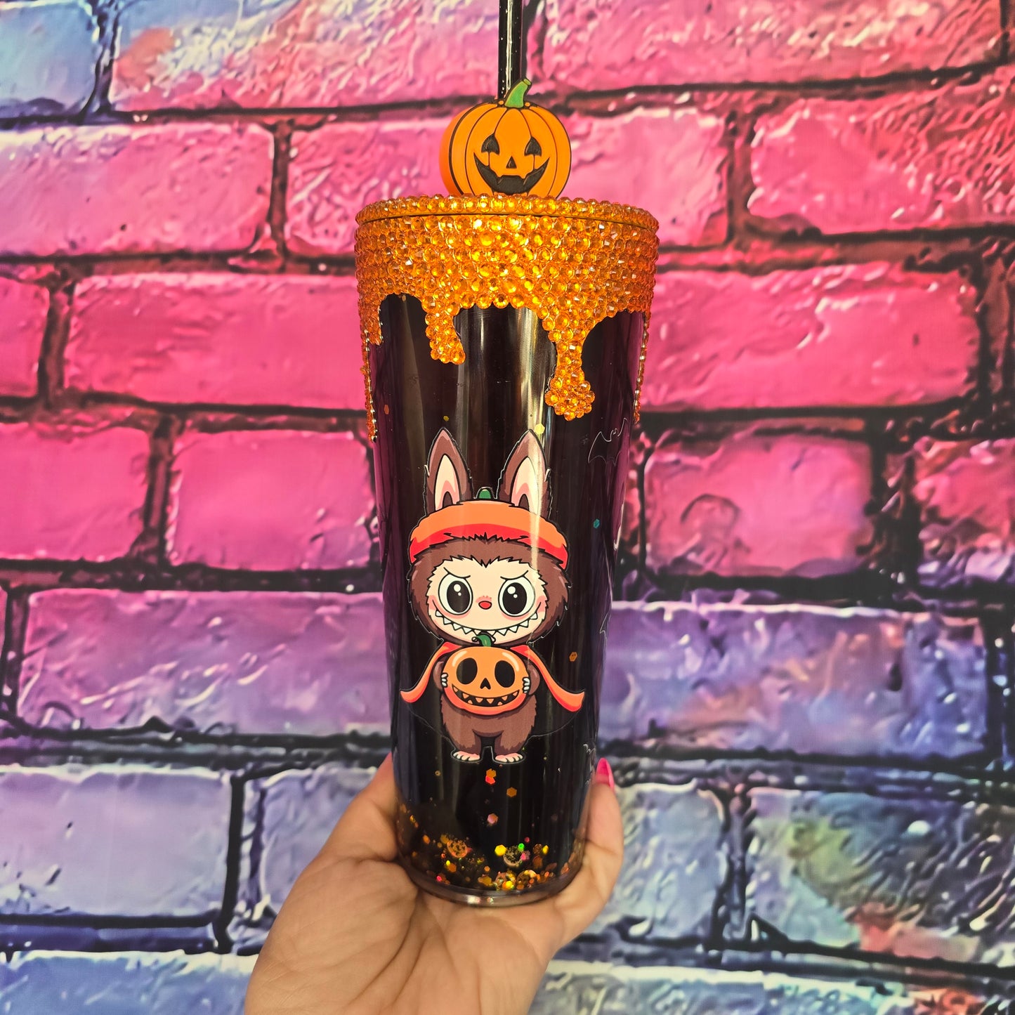 Labubu Pumpkin Halloween Snowglobe Tumbler