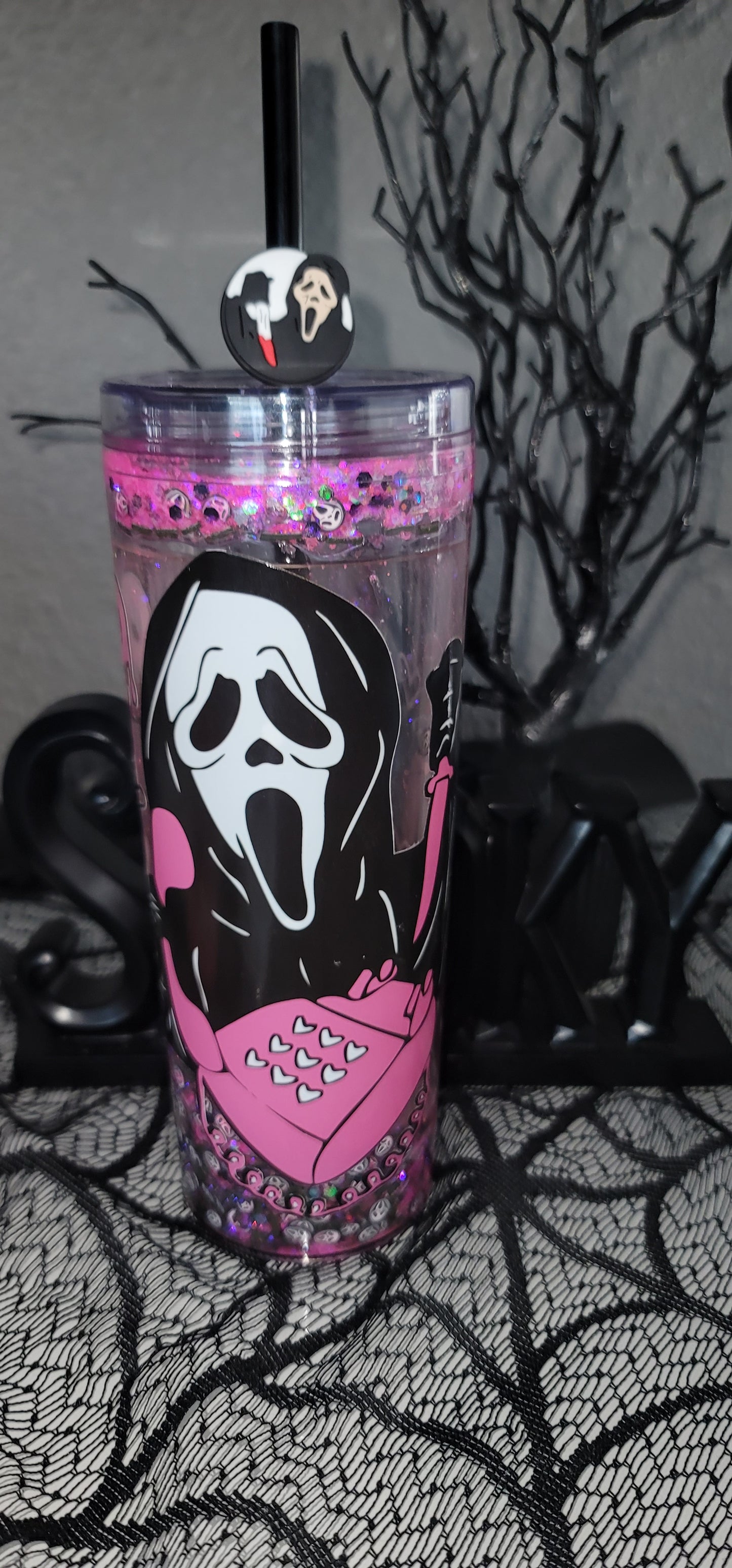 Ghostface Halloween Pink Tumbler