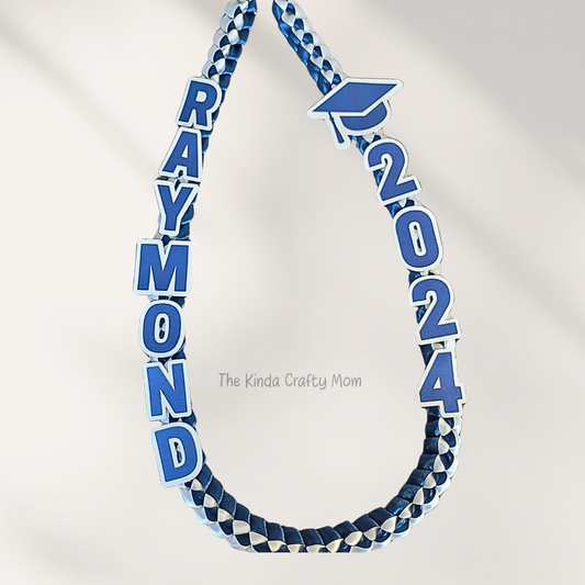Navy Blue & White Ribbon Lei