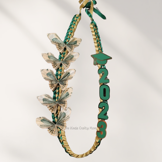 Gold & Dark Green Ribbon Lei