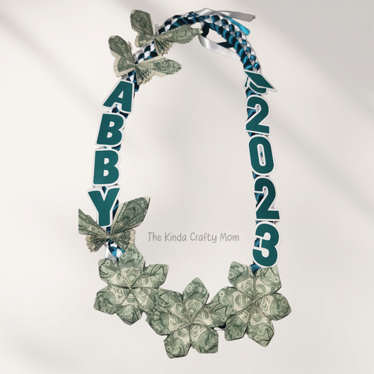 Teal & White Ribbon Lei