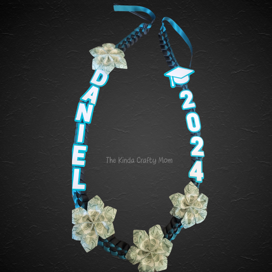 Teal & Black Ribbon Lei