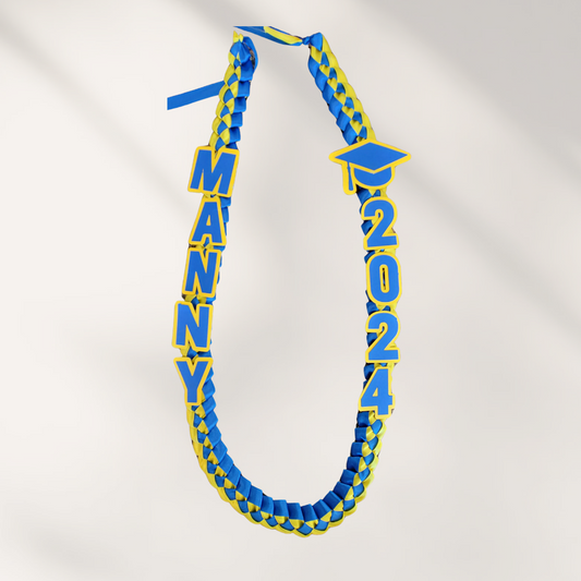 Royal Blue & Yellow Ribbon Lei