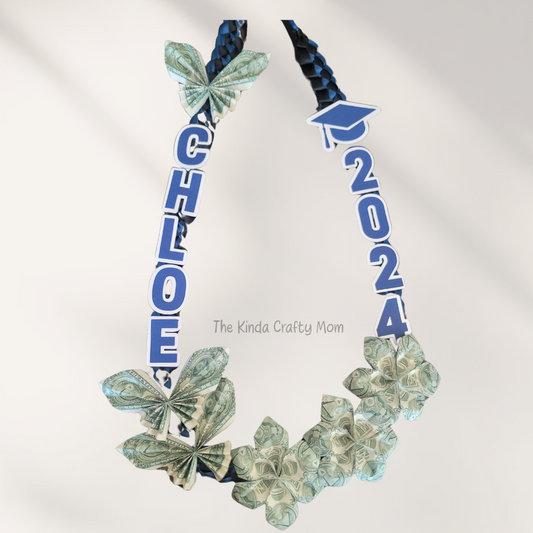Navy Blue & Black Ribbon Lei