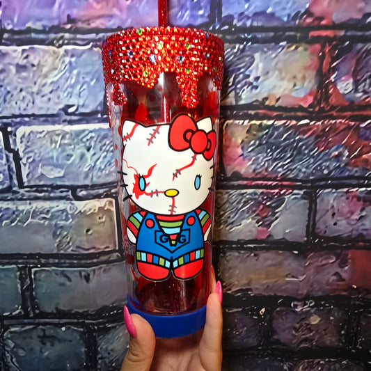 Chucky Kitty Blood Drip |  Rhinestone Drip Bling Tumbler